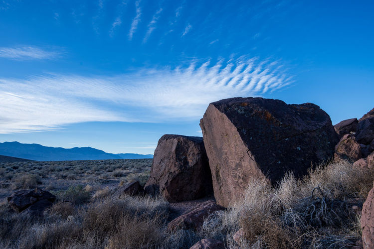 Ancient petroglyph rock art owens valley, california, usa