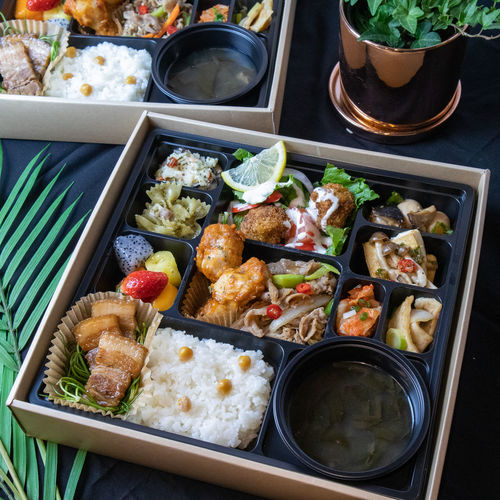 High angle view of sushi in plate on table