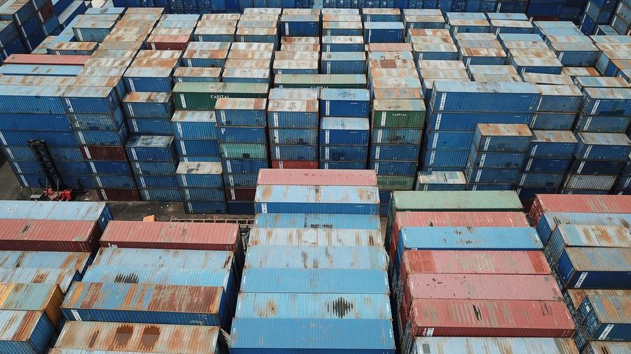 High angle view of multi colored container