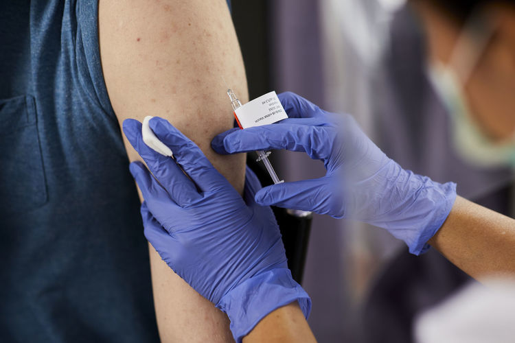 Close-up of coronavirus vaccination