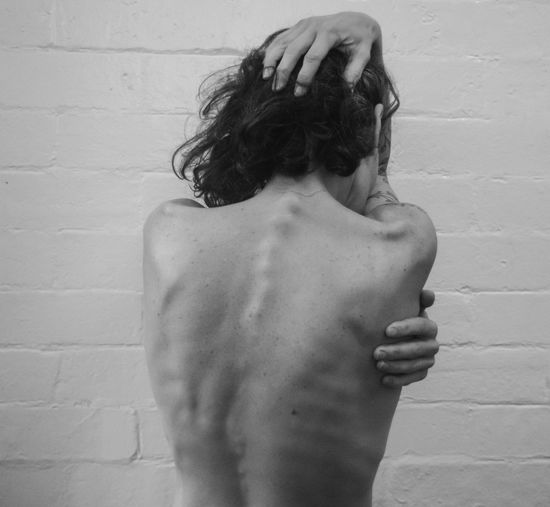 black and white waist up view of woman's back Black And White Day Human Back Indoors Lifestyles One Person People Real People Rear View Shirtless Women Fresh On Market 2017