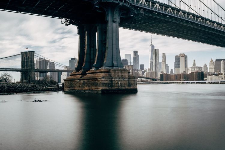 View of bridge over river in city