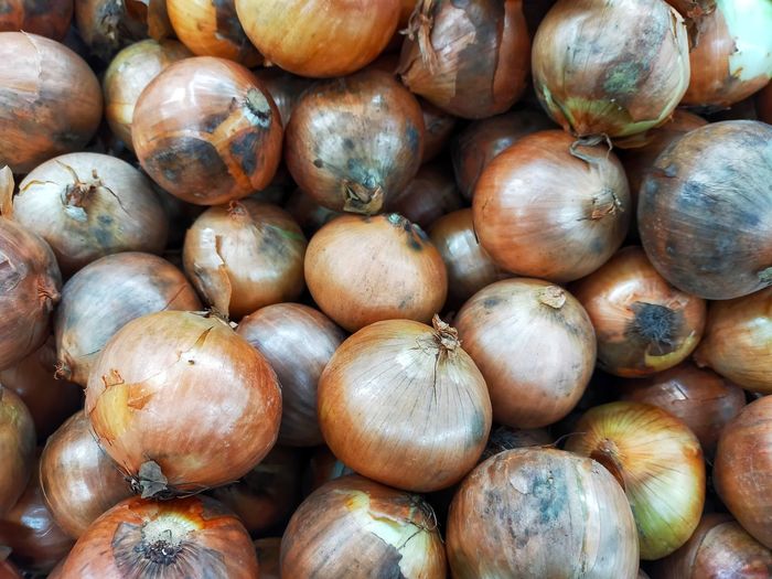 Full frame shot of onions for sale
