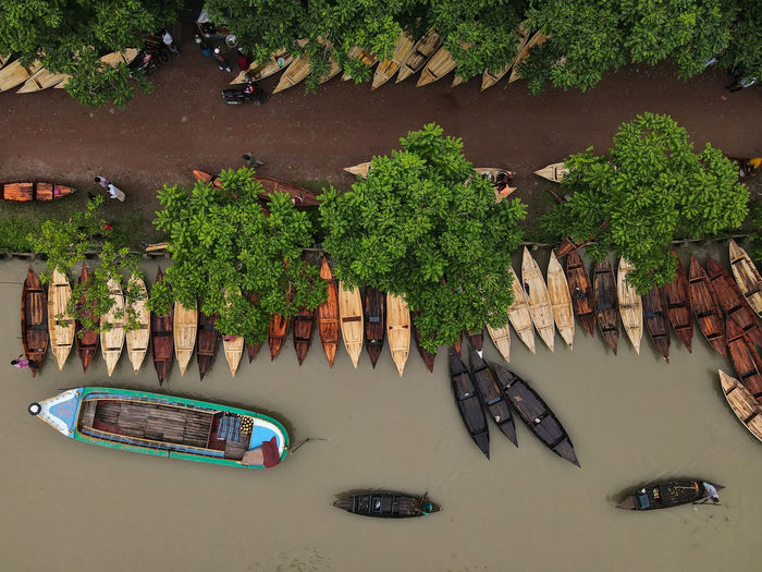 Aerial view of boat market in bangladesh 