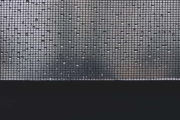 CLOSE-UP OF GRID SEEN THROUGH BLINDS