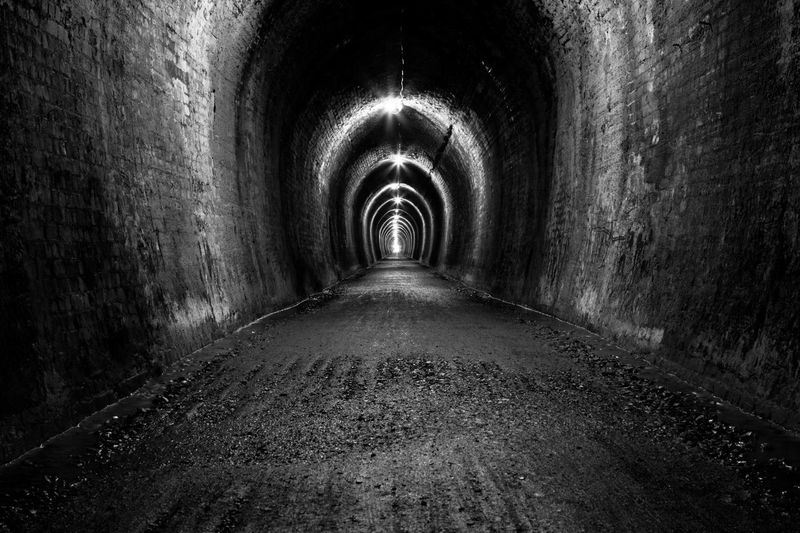 Illuminated mine tunnel