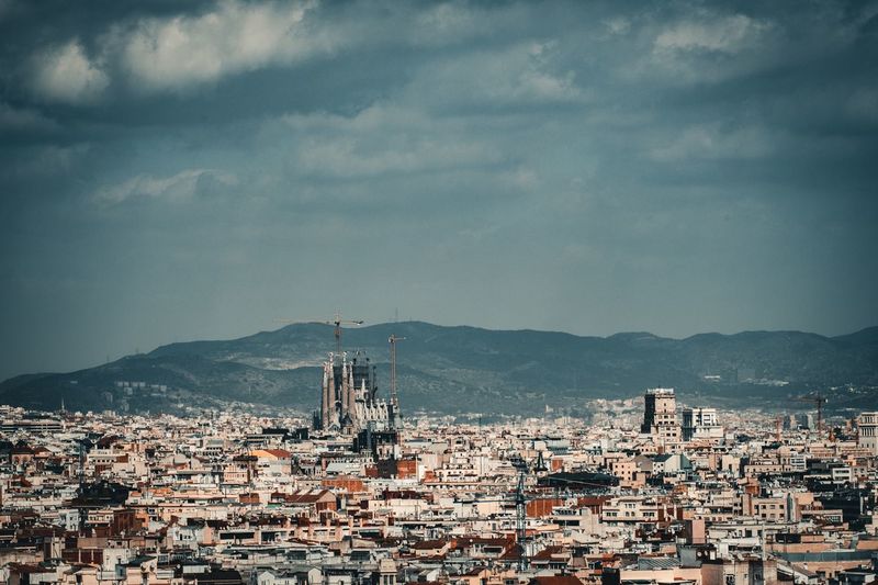 High angle view of townscape against sky