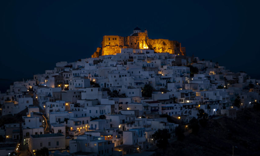 Buildings at santorini during night