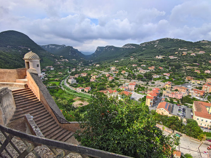 Landscape with countryside and mountains of liguria, in the area of finale ligure.