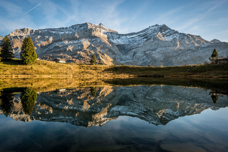 Reflection of mountains in lake against sky