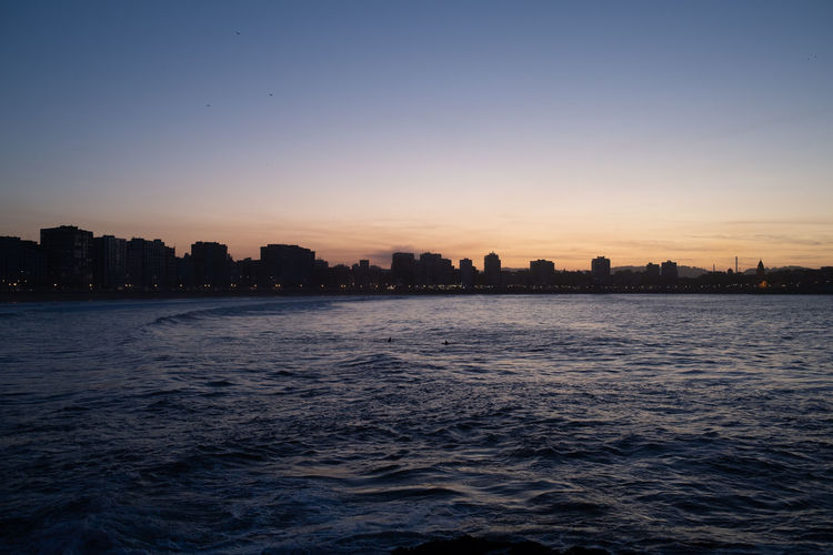 Scenic view of sea against clear sky during sunset