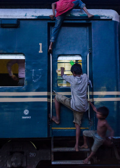 Children riding on train 
