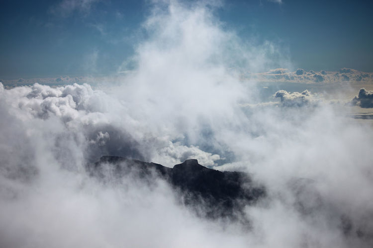 Scenic view of volcanic mountain against sky