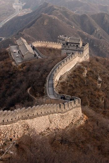 High angle view of great wall of china