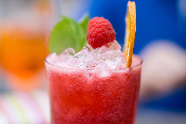 Close-up of cold drink served in restaurant
