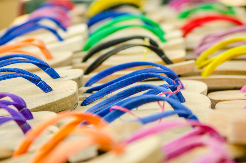 Colorful flip-flop for sale at market stall