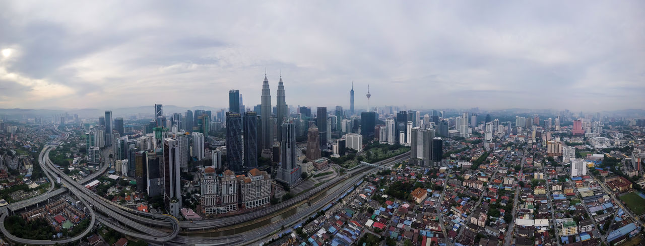 Panoramic of modern skyscraper at kuala lumpur, malaysia in the morning