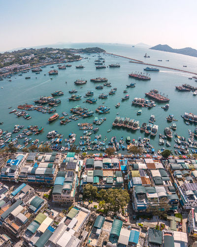 High angle view of cheung chau sea shore.