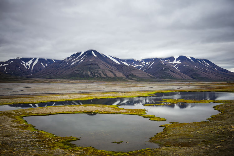 Scenic view of snowcapped mountains against sky