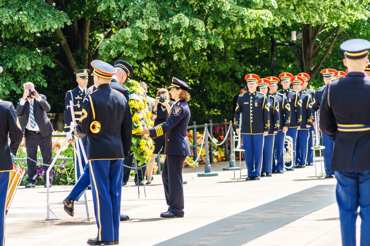 Soldiers standing in arlington national cemetery