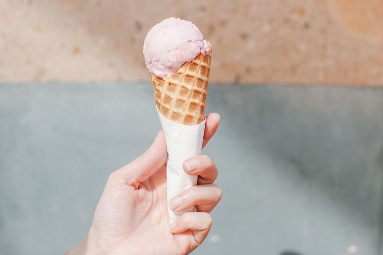 Cropped image of ice cream cone in hand