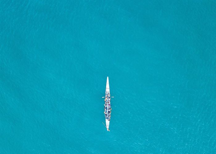 Directly above view of people sculling in river