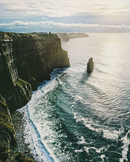 Cliffs of moher by sea against sky