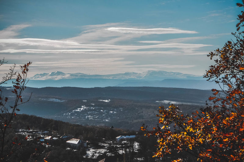 Scenic view of mountains against sky