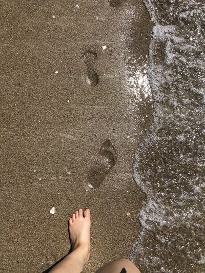 Low section of woman walking at beach