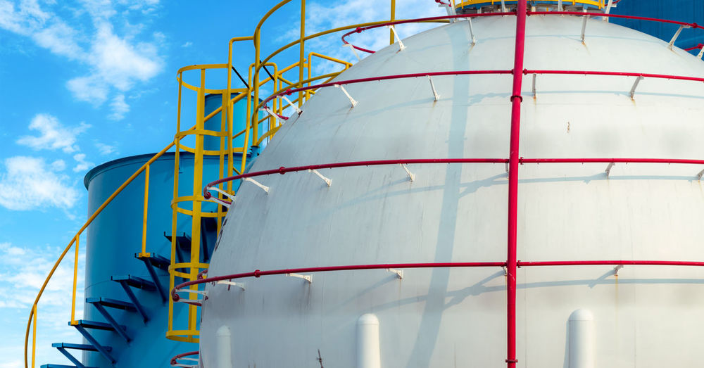 Industrial gas storage tank. lng or liquefied natural gas storage tank. spherical gas reservoirs 