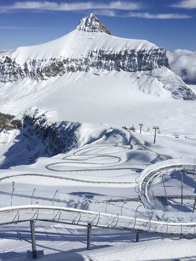 Ski resort on snow covered mountain 
