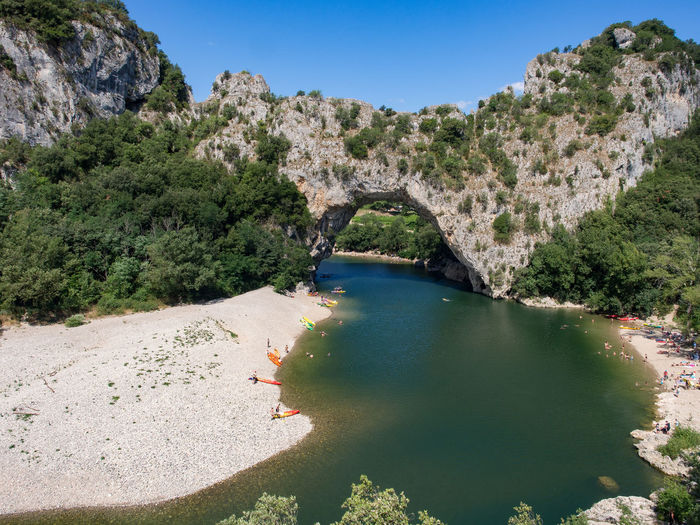Scenic view of ardeche river with pont d'arc