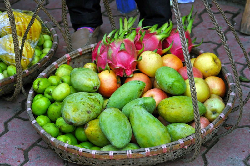 Tropical fruits in a basket, asian street food