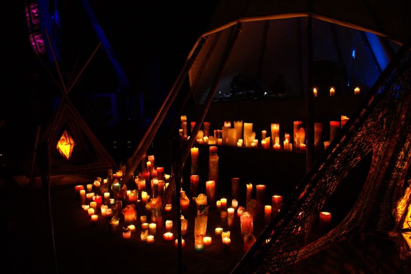 Candles in front of dj booth at festival in japan 