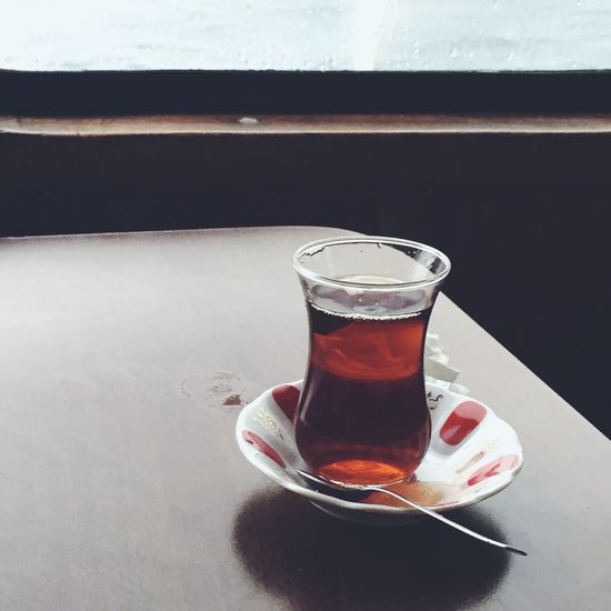 Close-up of turkish tea on table