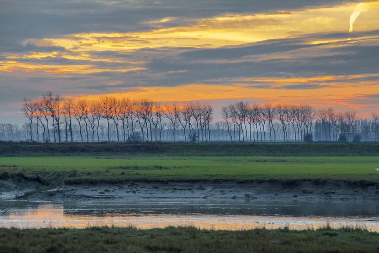 Scenic view of landscape against sky during sunset
