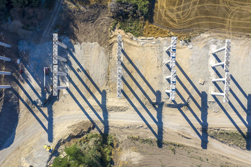 Aerial view of columns on land