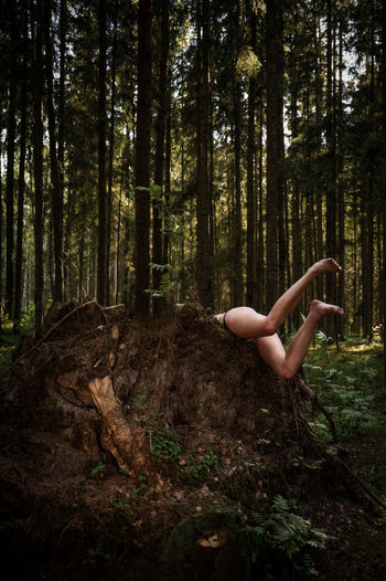 Side view of woman in forest