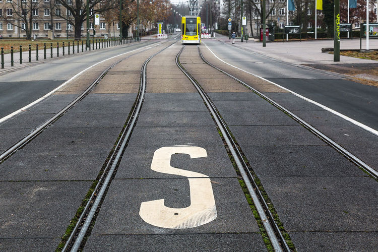 View of sign on railroad track