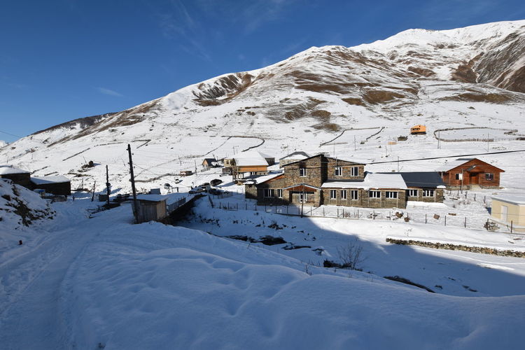 Winter in ushguli in the caucasus mountains in samegrelo-zemo svaneti region, georgia