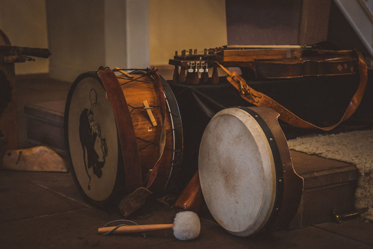 Close-up of vintage drums