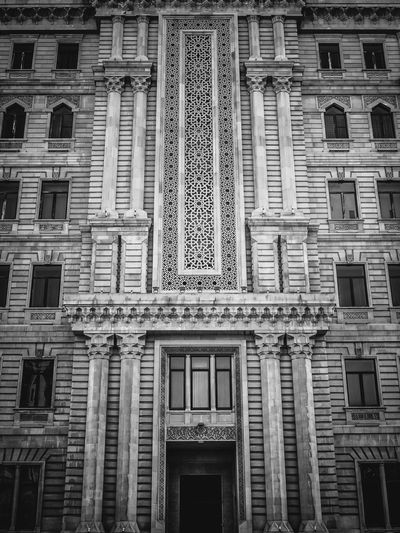 Azerbaijan traditional architecture elements in a building facade in baku