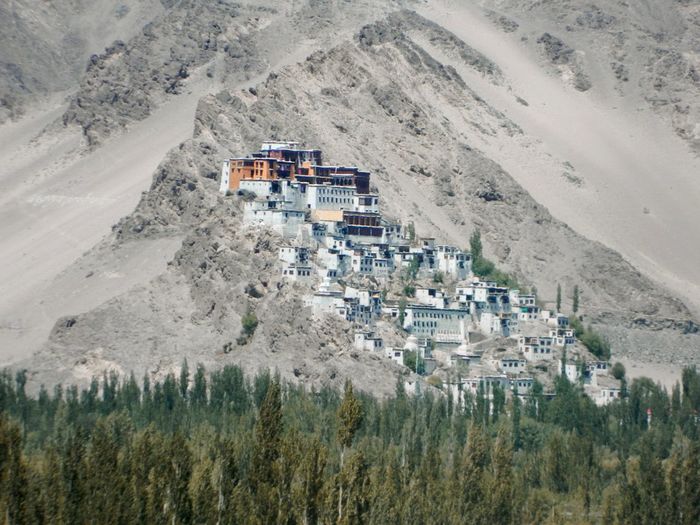 High angle view of thiksey monastery 