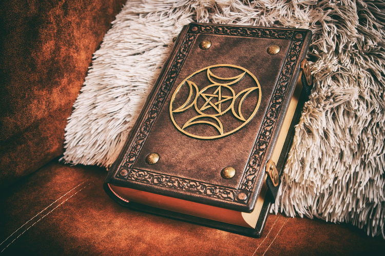 High angle view of old book on table