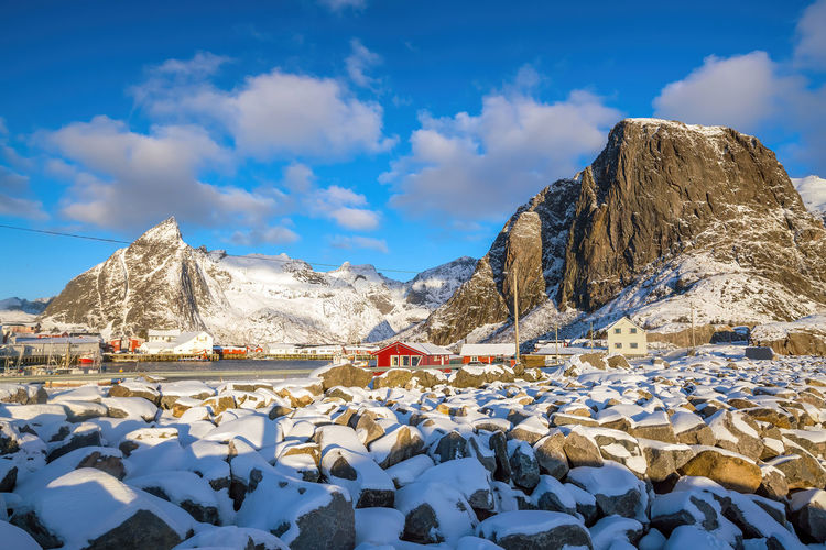 Scenic view of snowcapped mountains against sky