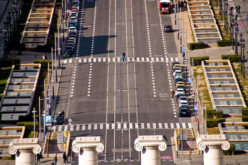 High angle view of traffic on road, barcelona 