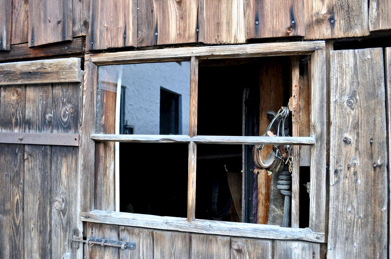Full frame shot of broken window in abandoned building