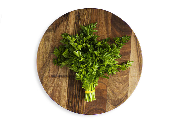 Directly above shot of food against white background