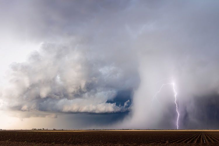 Lightning strikes from a powerful hailstorm near amherst, texas.