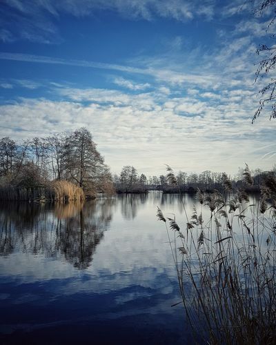 Scenic view of lake against sky